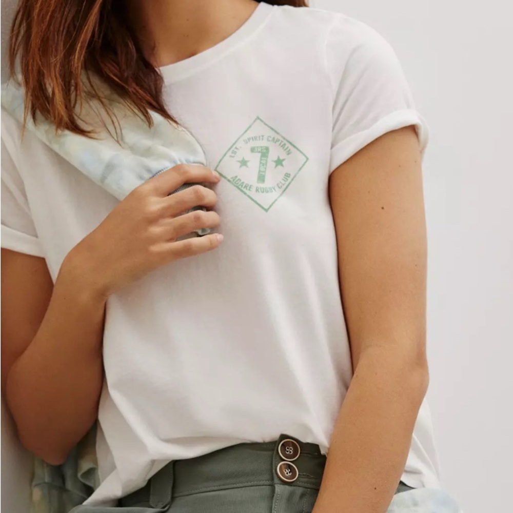 Anthropologie Rugby Club Graphic Tee White Green Size Medium Sporty Preppy